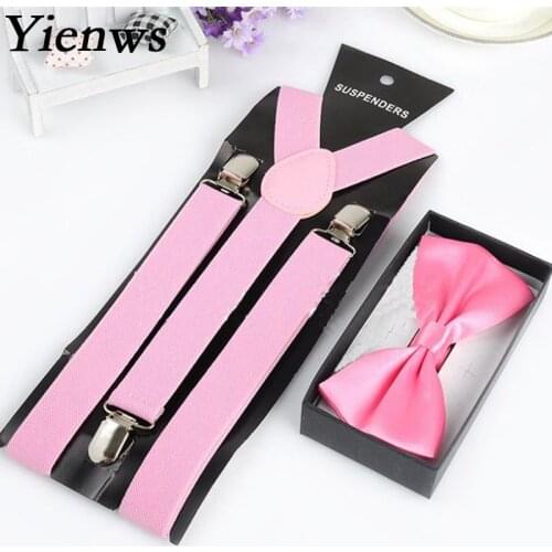 Yienws Bow Tie Suspenders for Women Men Pink Red Burgundy Gray Bowtie Braces Suspensorio Adulto Wedding Party 10piece YiA067