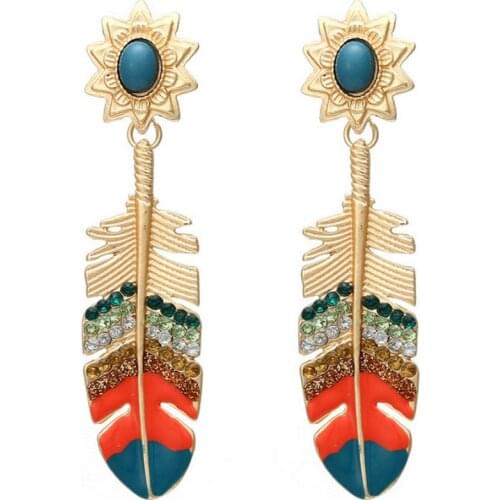 ZA Creative Colored Rhinestone Feather Earrings Earrings for Woman Party Casual Jewelry