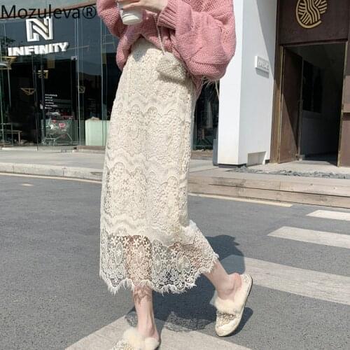 Mozuleva 2020 Autumn New Lace Skirt Hollow Womens Medium-Length A- Line Skirts Medium-Length Skirt