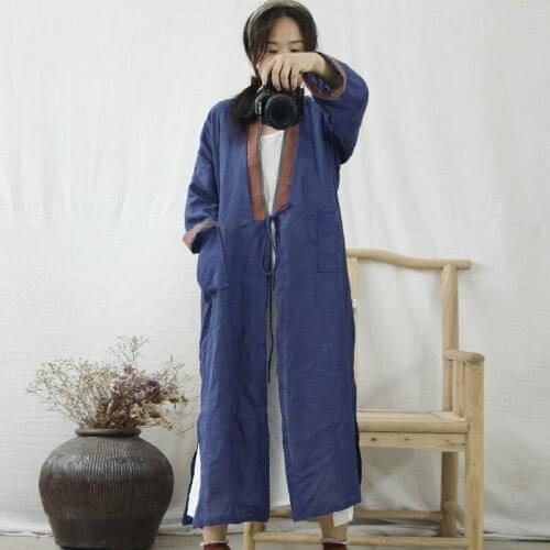 Johnature 2021 Autumn New Cotton Linen Retro All-match Long Sleeve Lace Up Windbreaker Loose Comfortable Women Cardigan Coats