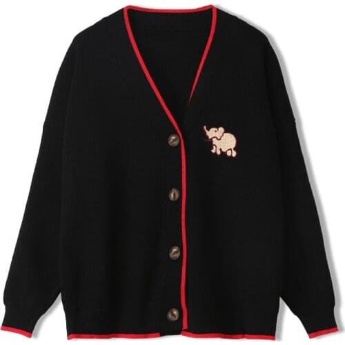 Womens Cardigan Elephant Embroidery All-match Sweater Students Chic Women Knitting Embroidery Kawaii Harajuku Lovely Sweater