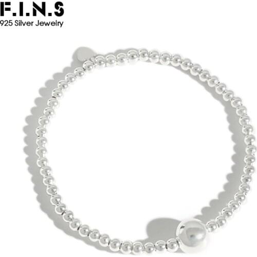 F.I.N.S Classic Round Beads Bracelets for Women Genuine 925 Sterling Silver Handmade Strand Bead Womens Bracelet Fine Jewelry