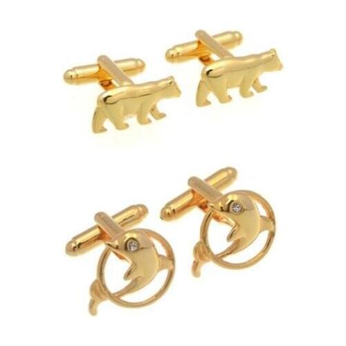 10pairs/lot Lovely Gold Animal Whale Dolphin Cufflinks Copper Plating Polar Bear Cuff Links Mens Jewelry Accessory