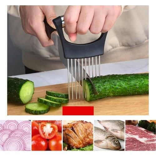 2021 Food Slice Assistant Vegetable Holder Stainless Steel Onion Cutter Onion Chop Fruit Vegetables Cutter Slicer Tomato Cutter
