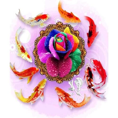 5D Diy diamond Painting Cross Stitch Full Square Round Resin Drill diamond embroidery Koi fish Nine fish Home DecorationZP-1715