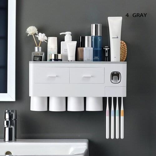 Automatic Toothpaste Dispenser Holder Bathroom Accessories Organizer Wall Mount Multi-purpose Toiletries Storage Rack