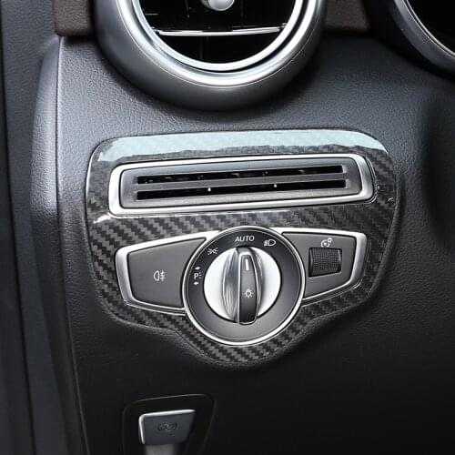 For Mercedes Benz C/G/V Class GLC W205 X253 W463 2015-20 Car Accessories Real Carbon Fiber Car Headlight Switch Frame Stickers