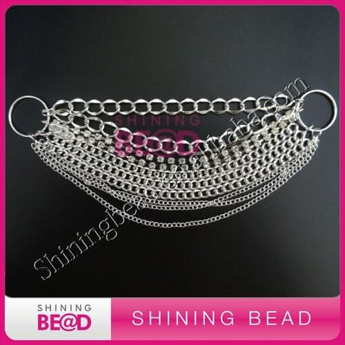 FREE SHIPPING,Sliver dangle down clear rhinestone bikini connector,sliver chain rhinestone connector for bikini,50pieces/lot