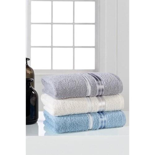 Shiny 50*85 cm 100% Cotton 3-Pack Face Towel Turquoise Ecru White Soft Perfect Dryness High Absorbency