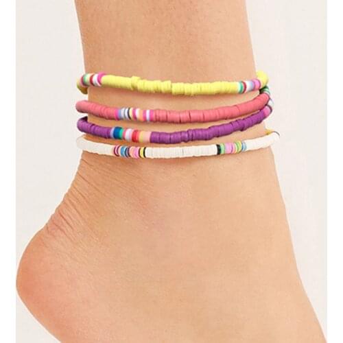 Bohemian Anklet Women Multicolor Adjustable Polymer Clay Ankle Bracelet Leg Foot Chain 2021 Summer Fashion Jewelry AM3110