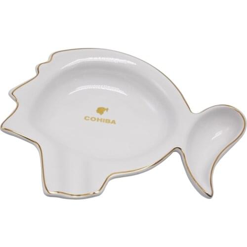 Cohiba White Color Golden Edge Ceramic Cigar Ashtray Single Outdoor Ash Tray Cigar Accessories Travel Portable Cigars Ashtray