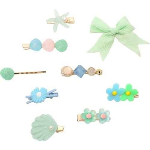 9 Pcs Childrens Hairpin Set Korean Version Cute Baby Sweet Headdress Hairpin Girls Fabric Hairpins Girl Hair Accessories
