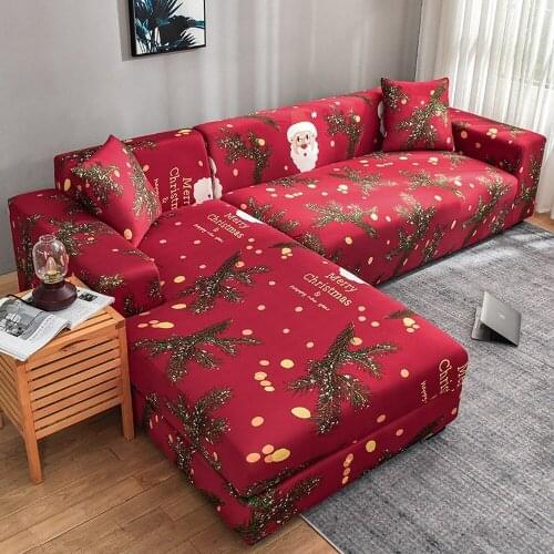 Christmas Element Elastic Sofa Cover Is Suitable for 1/2/3/4 Seat Sofa, Merry Christmas L-shaped Sofa Needs 2pc Sofa Cover
