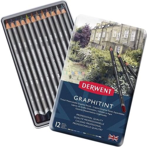 Estojo Lapis Aquarelavel Derwent Graphitint 12 Cores,Derwent Graphitint Pencils, 4mm Colored Core, Metal Tin, 12 Count (0700802)