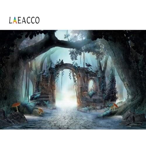 Laeacco Photo Backgrounds Old Stone Arch Way Tree Mystery Pathway Mushroom Baby Kid Photography Backdrops Photocall Photo Studio