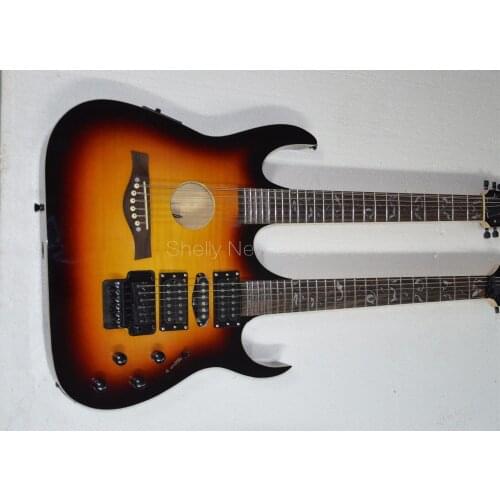 Shelly new store factory custom flame maple top acoustic Ibz double neck guitar 6/12 strings EQ white binding electric guitars