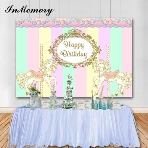 InMemory Cartoon Photography Backdrop Circus Fiesta Theme Carousel Background Birthday Party Party Supplies Banner Decoration