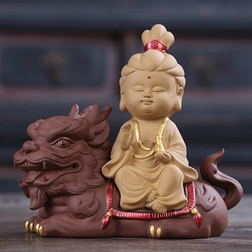 Chinese Buddha Statue Purple sand hand-carved Guanyin Buddha statue home decoration accessories ceramic gift statue