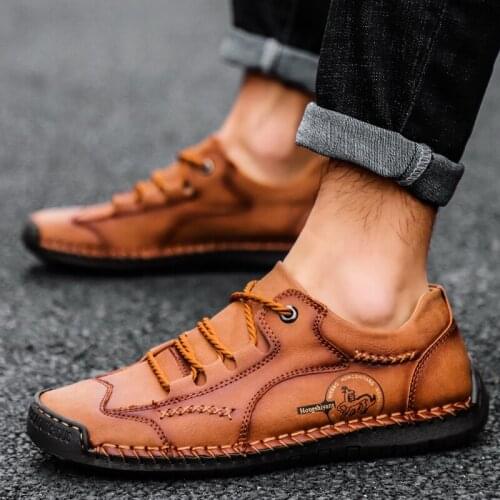 Men Casual Shoes genuine Leather Fashion Men Sneakers Handmade Breathable Mens Moccasins Luxury Brand Boat Shoes men big size 48