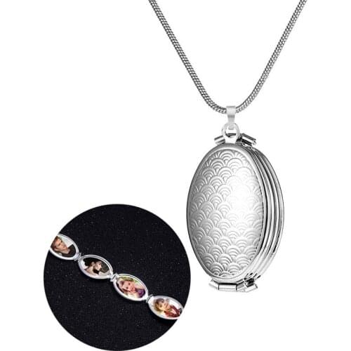 Fish Scale Photo Locket Necklace Expanding Oval Shape 4 Photos Usable Women Men Pendant Necklace Memorial Gifts