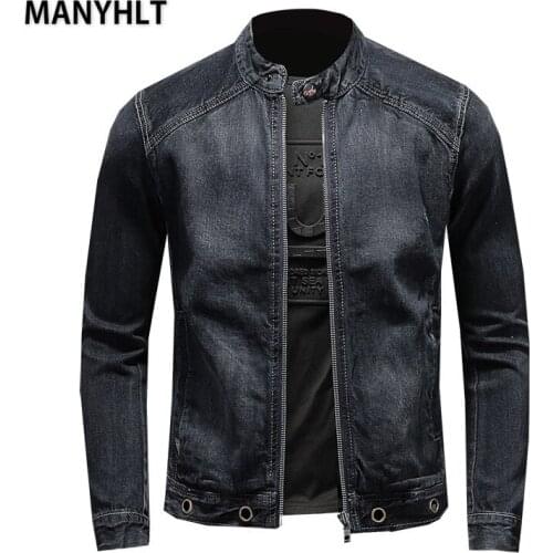 MANYHLT Cotton Denim Jacket Men Casual Solid Color Lapel Single Breasted Jeans Jacket Men Autumn Slim Fit Quality Mens Jackets