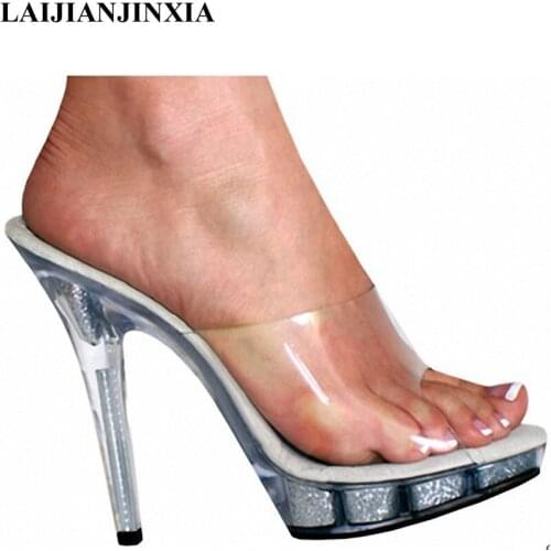 LAIJIANJINXIA 5 Inch High Heels 13CM Stripper Shoes Plump Crystal Shoes Hot Sexy Platform Womens Shoes Summer Slippers N-045