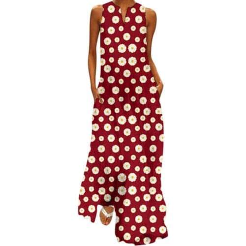 Summer Boho Floral Print Sleeveless Off Shoulder Dress Women Casual Loose V Neck Streetwear Ladies Party Plus Size Dresses