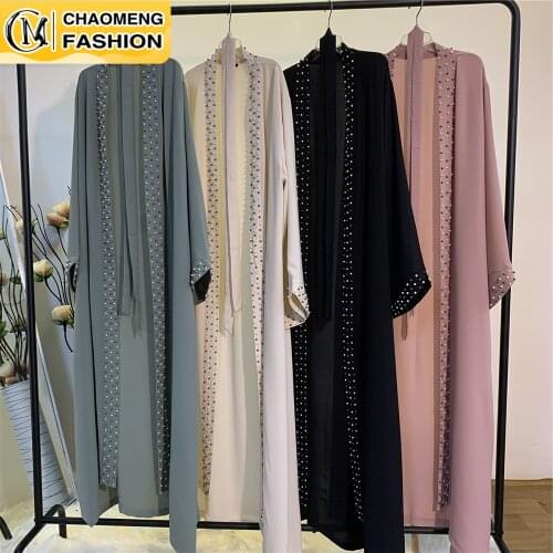 Middle East Eid Muslim Fashion Pearls Kimono Modest Elegant Cardigan Dubai Abaya For Women Kaftan Arab Turkey Islamic Clothing