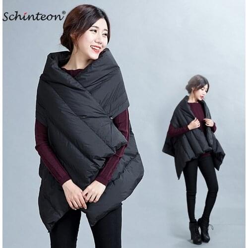 Schinteon Fashionable Brand Down Vest Gielt Jacket Coats Loose Top Quality Waistcoat One Size Black 90% white duck down