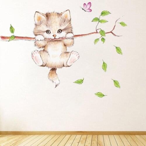 Cartoon Cat Tree Branch Butterfly Shape Wall Sticker Living Room Bedroom Decal Wall Stickers