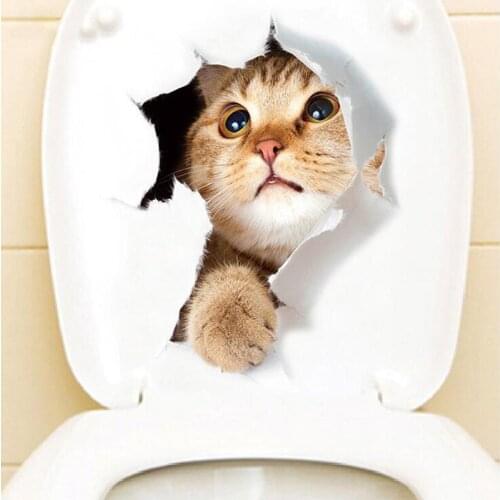 Cartoon waterproof Cat 3D Wall Sticker Hole View Bathroom Toilet Living Room Home Decor Decal Poster Background Wall Stickers