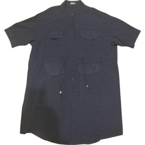 Mens casual large size short sleeve black tie shirt station collar long shirt cardigan mens punk gothic clothing