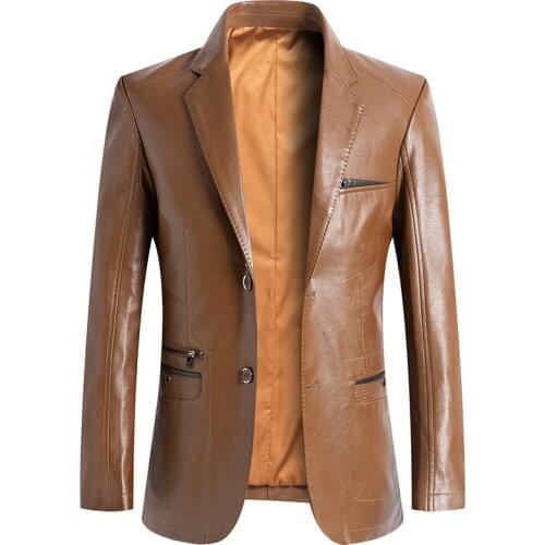 Mens Leather Jackets Spring Autumn Mens Casual Blazers Jacket Suit Coat Fashion Business Jacket Male jaqueta de couro 6XL 7XL