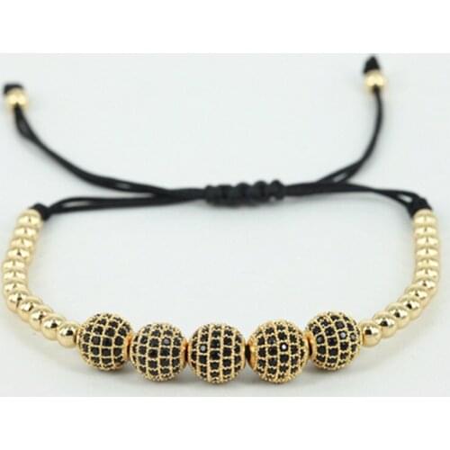 Famous Brand Men Macrame Bracelets 8mm Pave Setting Black CZ Ball & 4mm Copper Beads Anil Arjandas Braiding Bracelet for Men