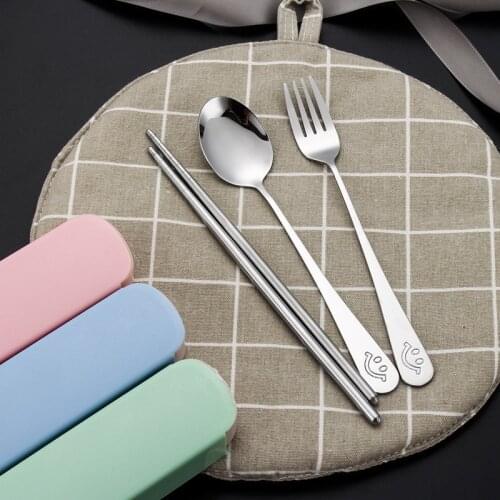 Portable Travel Tableware Set Stainless Steel Dinnerware with Box Kitchen Fork Spoon Dinner Set for Kid School Cutlery