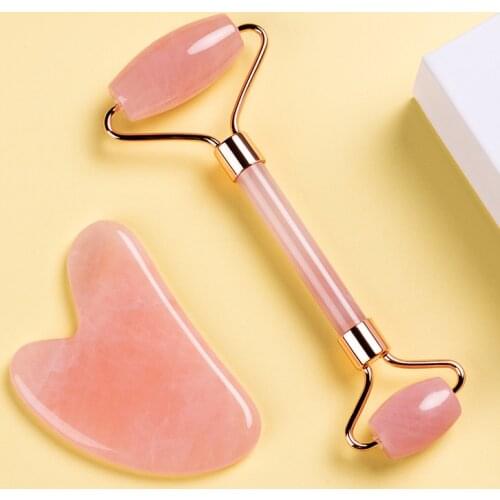 Natural Facial Roller Rose Quartz Gouache Scraper For Face Jade Roller Set Cellulite Massager And Jade Gua Sha Skin Care Women