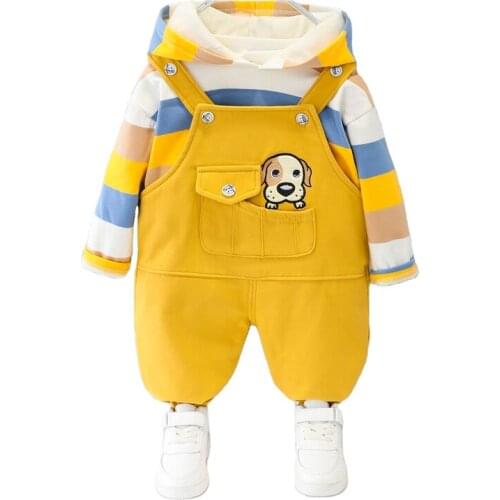 New Kids Tracksuit Autumn Winter Coat Baby Girls Boys Cotton Casual Hoodies Strap Pants 2Pcs/set Children Cartoon Sport Clothes