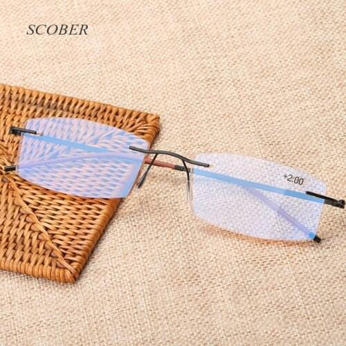16.1g frameless anti-blue reading glasses men Tea Lens portable personality reading glasses women presbyopic eyewear
