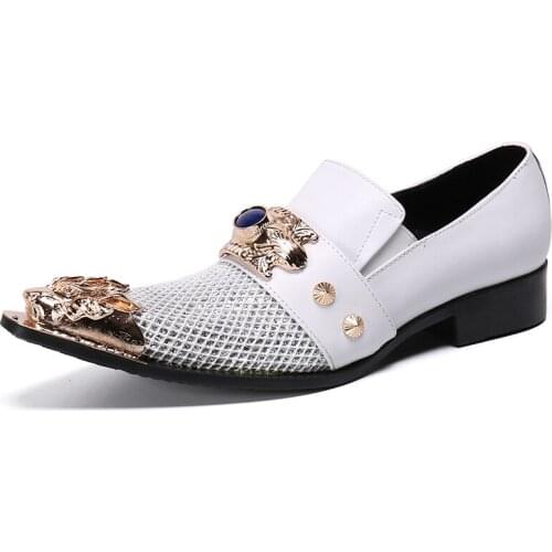Formal shoes men chaussure homme Iron head leather shoes white shoes pointy individual character man shoe high heel loafers mens