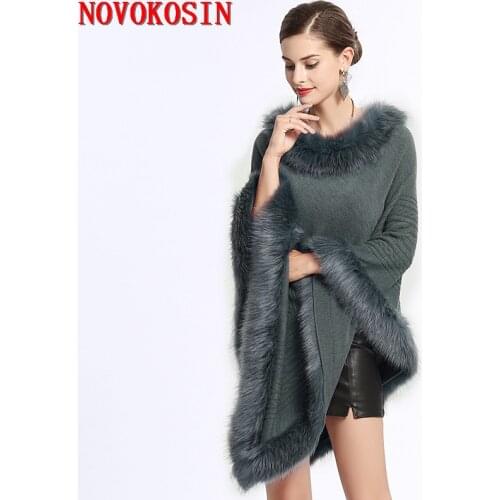 2018 Autumn Winter Women Black Fake Cashmere Plus Size Triangle Sweaters Shawl Knitted Poncho Cape Faux Fur Loose Pullovers