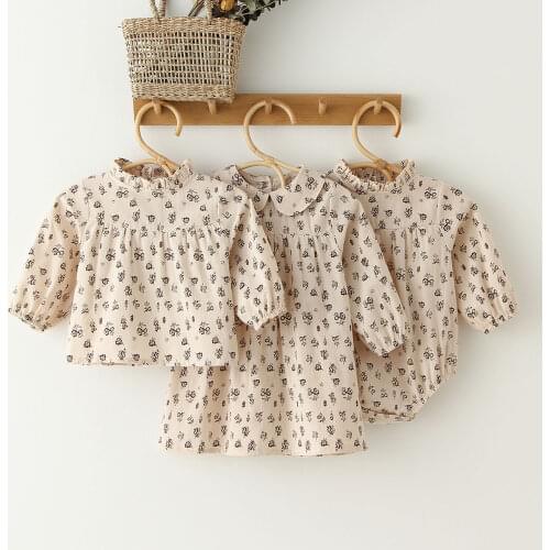 Vintage Floral Girls Dress Spring Kids Long Sleeve Linen Cotton Dresses Baby Girls Princess Dress Party Clothes Birthday Dresses