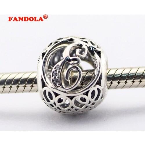 Fits Pandora Charms Bracelets Vintage E Beads with Clear Cubic Zirconia 100% 925 Sterling Silver Jewelry Free Shipping