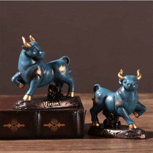 Resin Bull Miniature Statue Handmade Modern Cute Ox Ornament Office Desktop Cattle Sculpture Home Decoration Animal Figurines