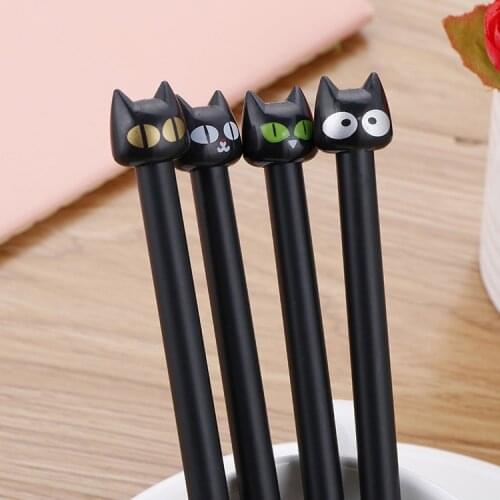 100 Pcs High Quality Black Kitten Neutral Pen Creative Cartoon Student Stationery Water Signature Pen Special Price Kawaii