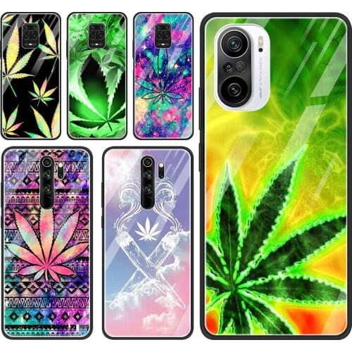 Glass Case For Xiaomi Redmi Note 9 9S 10 8 Pro 7 9C K40 Mi Poco X3 NFC 10T Lite 9T 11 Phone Cover Fundas Smoking Tobacco Leaves