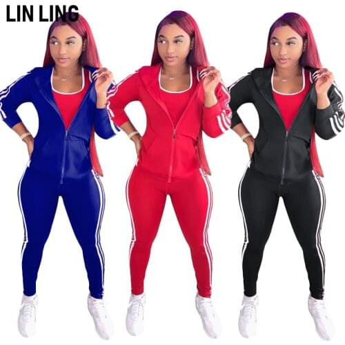 LINLING Casual Hooded Zipper Pocket Coat Side Stripe Stitching Sweater + Exercise Running Fitness Pants Two Piece Set