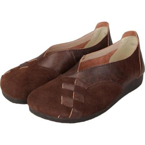 Shoes Women Natural Genuine Leather Flat Casual Shoes Slip On Round Toe soft Retro Comfortable Classics shoes for women 2020