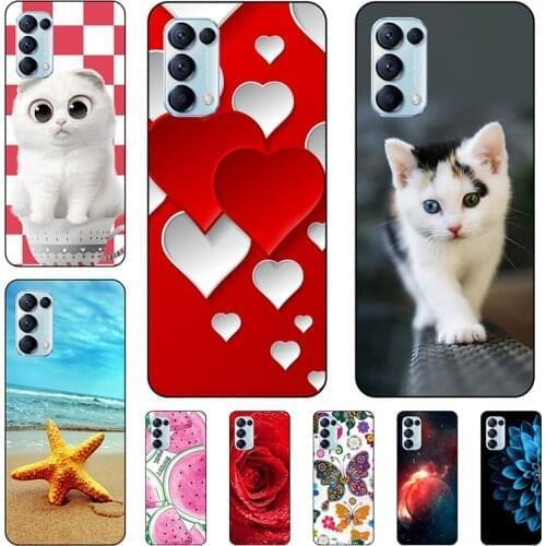 For OPPO Reno 5 Pro Plus 5G 6.55" Case Beautiful flower Cat Phone Cover Silicone Soft TPU Back Coque Shell For OPPO Reno5 Pro