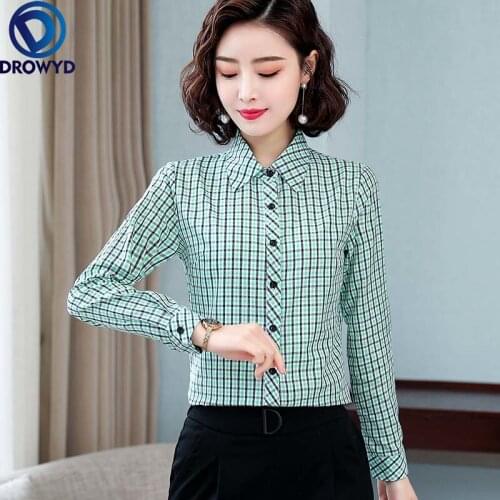 2021 New Spring Summer Women Plaid Classic Blouse Green Checked Oversized Long-sleeve Shirt Ladies Vintage Chic Top Blusas