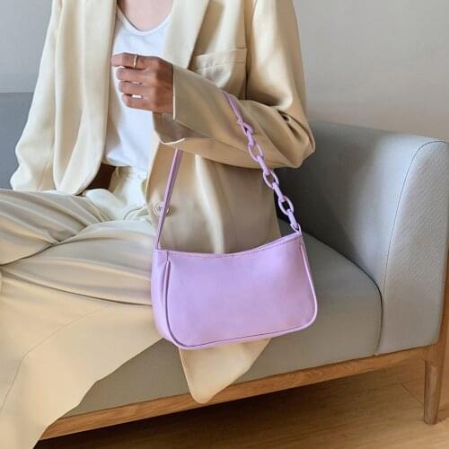PU Leather Pure Color Chain Tote Women Casual Shoulder Messenger Bags Purses Youth Ladies Simple Versatile Bag